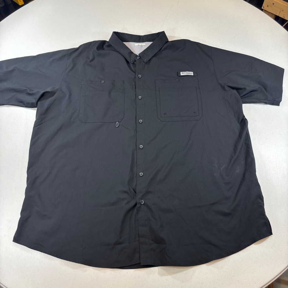 Columbia PFG Tamiami II Black Fishing Shirt Mens 4XT Short Sleeve Ripstop UPF 40
